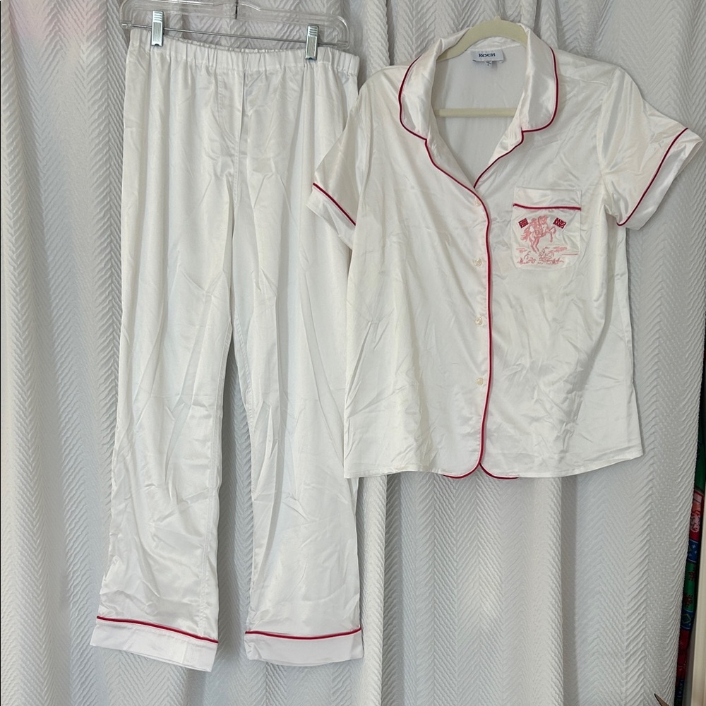 White Pajama Set with Red Trim